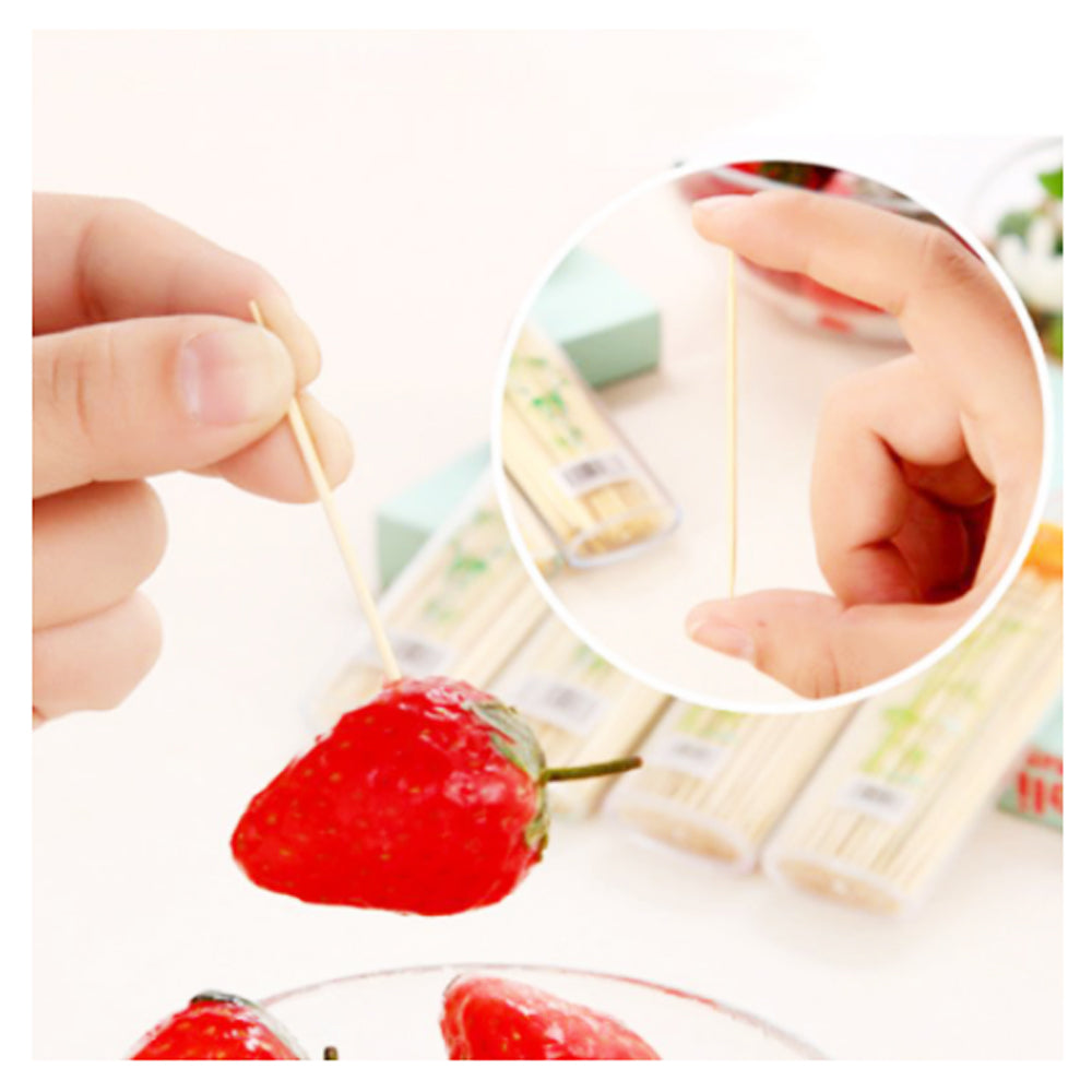 Compact bamboo toothpicks with easy dispenser. Compact bamboo toothpicks with easy dispenser.